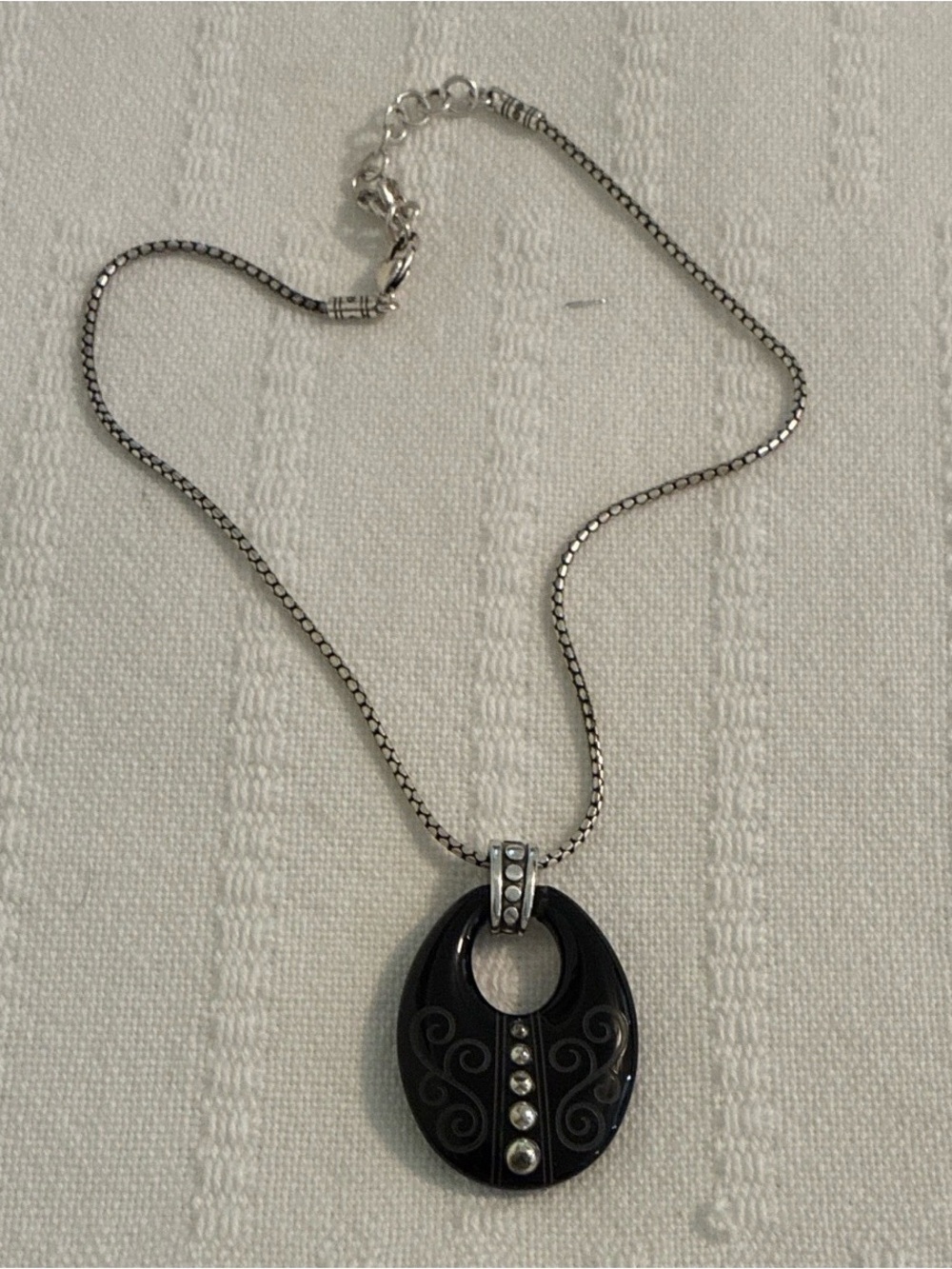 Brighton Black Oval Pendant Necklace with Silver Accents